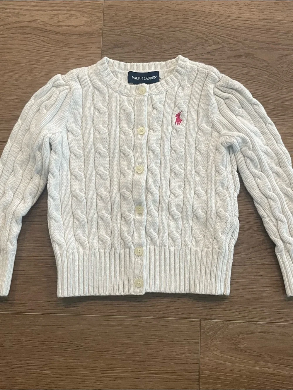 Ralph Lauren Off White Cable Knit Cardigan with Pink Pony Girl’s Size 3T